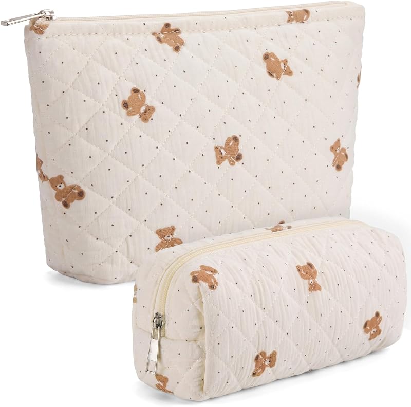 Aliceset Conjunto com 2 necessaires de maquiagem acolchoadas com estampa de urso