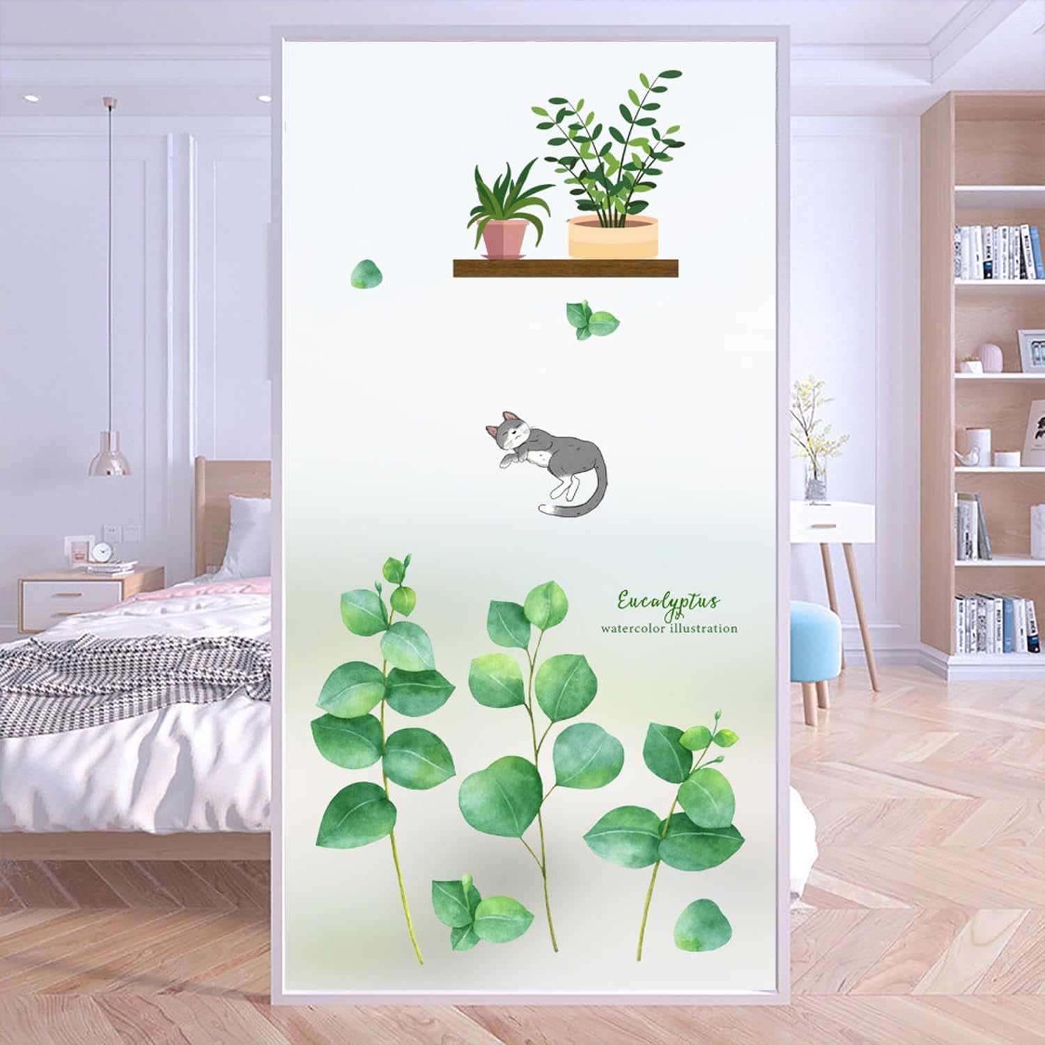 XQKXHZ Peel and Stick Window Film,Static Cling Stained Glass Decorative Window Film Opaque Privacy Non-Adhesive Reusable Frosted Glass Stickers for Bathroom,Kitchen,Office (Green Plants),D,80x200cm