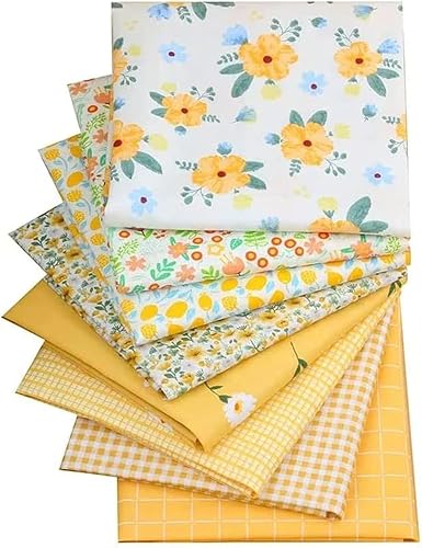 CraftsFabrics 8pcs (40cmx 50cm) Floral Printed Fat Quarters Fabric Bundle 100% Cotton Precut Fabric Bundle for Quilting, Patchwork, Arts & Crafts, Clothing, Sewing, DIY Projects; (Multi) - Yellow