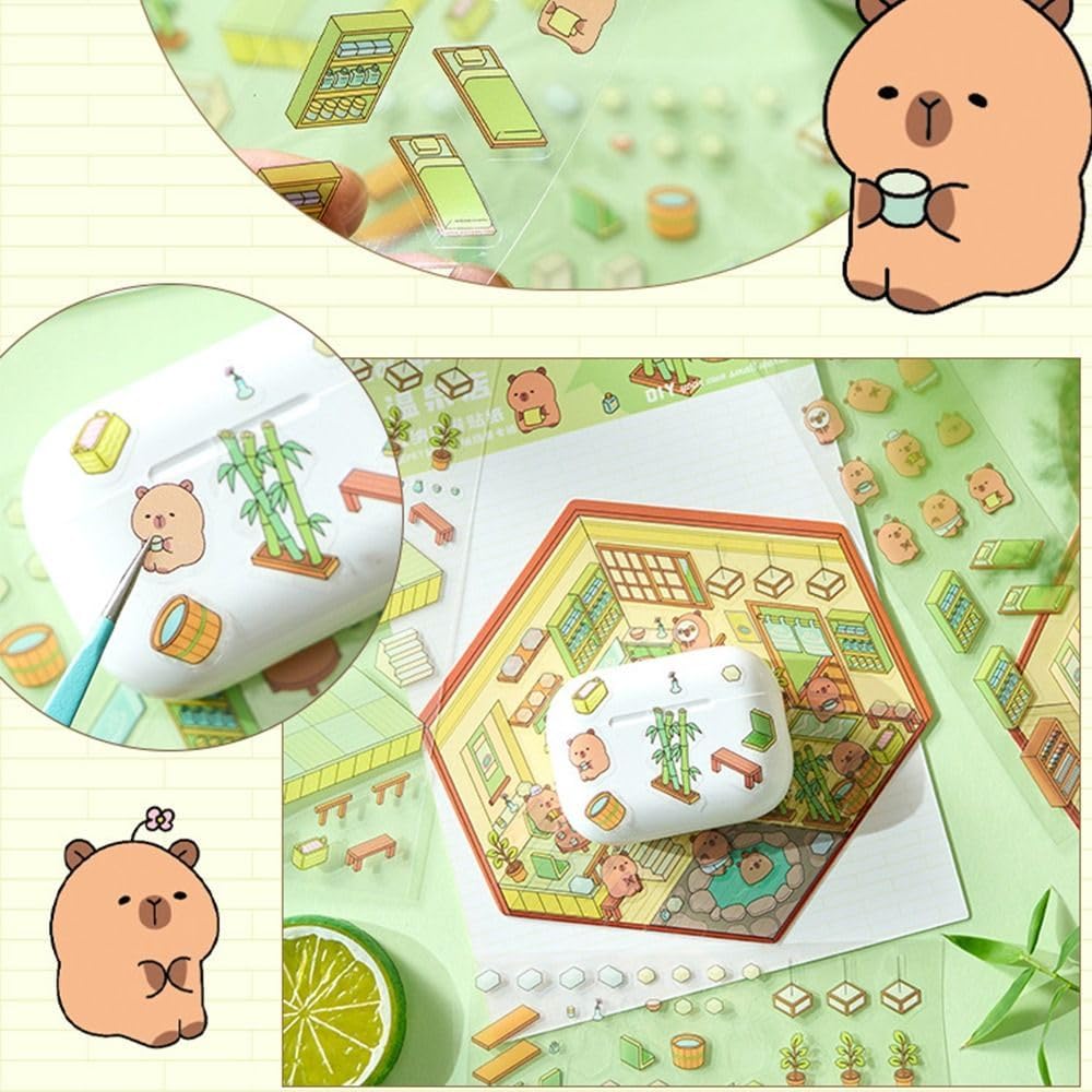 Landscaping Stickers 3D DIY Miniature Scene 3D Stickers Gifts Capybara Notebook Sticker(Landscape Sticker Book)