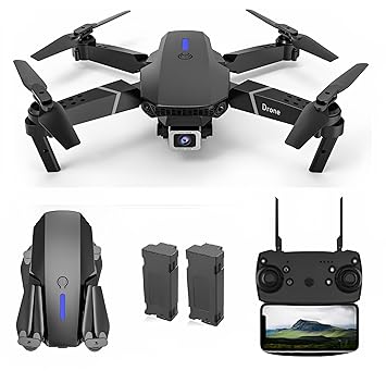 HILLSTAR Foldable Remote Control Drone with Dual Camera HD Wide Angle Lens Optical Flow Positioning with Dual 1800Mah Battery WiFi FPV 4-Axis Dual Camera with Dual Flash Lights With 2 Battries
