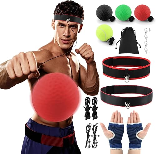 Vornetil Boxing Reflex Ball Headband Set - Includes 4 Different Boxing Balls, 2 