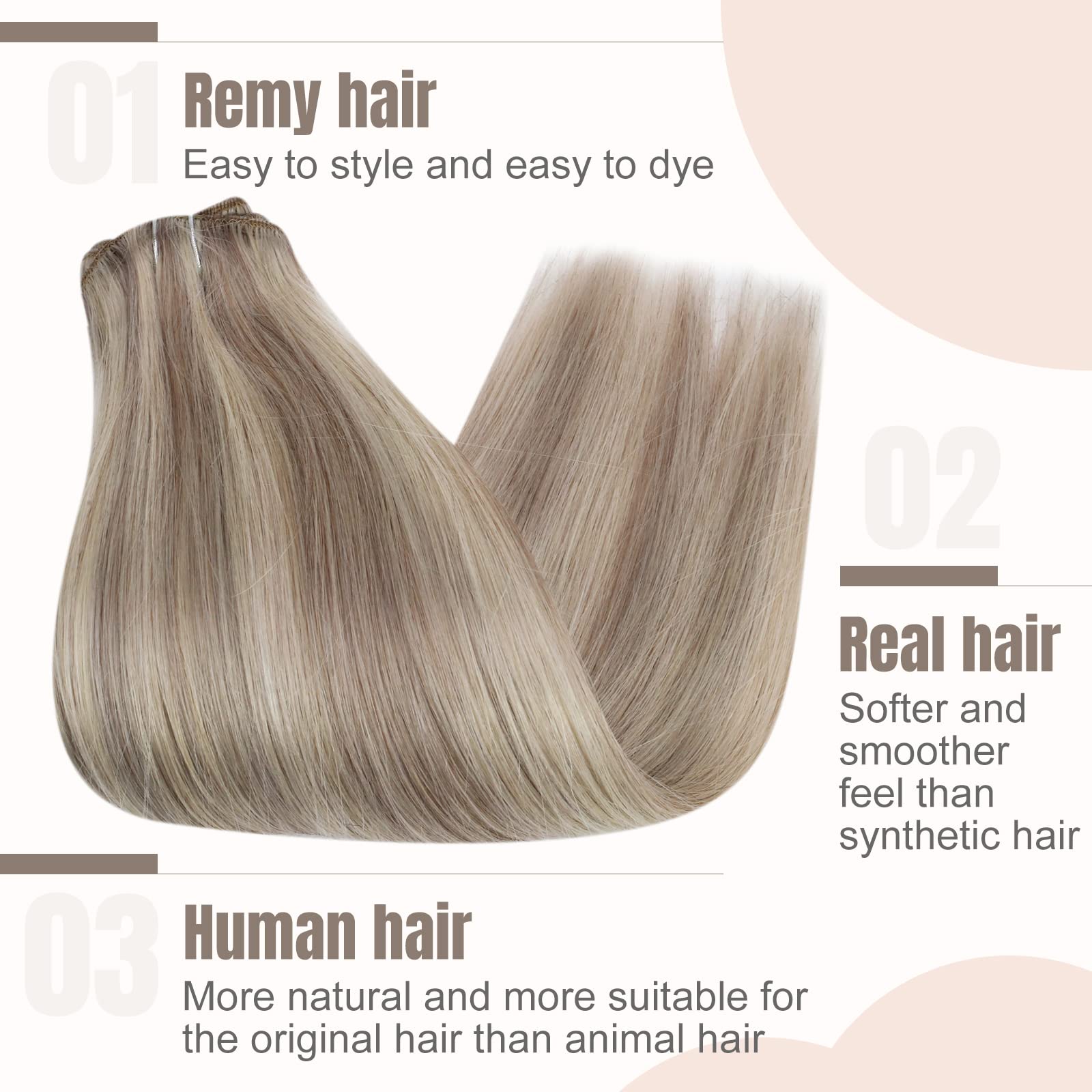 Fshine Clip in Hair Extensions Remy Human Hair Ash Blonde Hair Extensions Clip in Real Hair 22inch Bleach Blonde #18/613 Full Head Real Hair Extensions Clip in 120g - Image 2