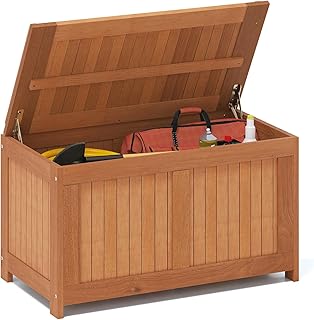 Tangkula 52 Gallon Wood Outdoor Storage Box, 3-in-1 Patio Storage Bench ...