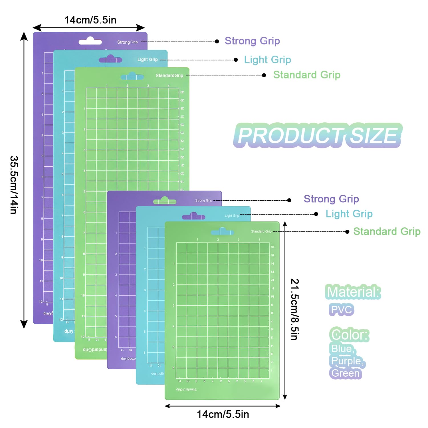 Tappetini da Taglio per Cricut Joy XUHN, 6 pezzi, PVC, Standard Grip, LightGrip, StrongGrip, 5,5 x 14 pollici e 5,5 x 8,5 pollici
