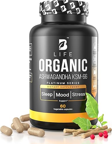 Suplementos orgánicos de Ashwagandha - KSM-66 - 60 cápsulas veganas - Suministro para 30 días Ashwagandha pura para mujeres y hombres Alternativa