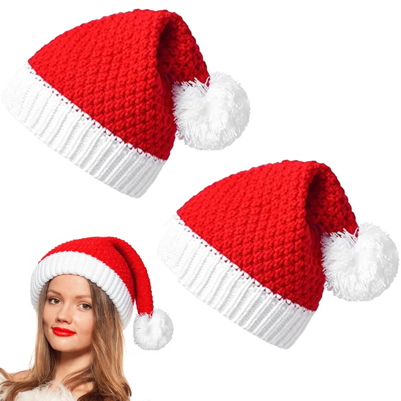 KIKAWORD 2 PCS Knitted Santa Hat