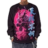 Japanese Art Dragon Print Hoodies Crewneck Pullover Big And Tall Retro Y2K Graphic Novelty Cool Sweatshirts