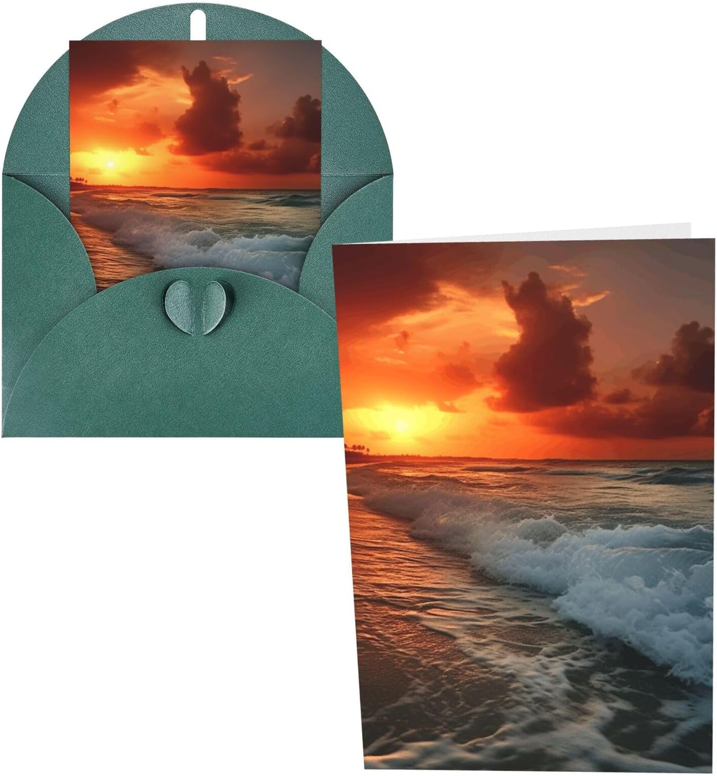 Blank Greetings Card 4'' X 6'' With Envelopes, The Beach Sunset Thank You Cards Note Cards Dark Green All Occasion Cards For Christmas Holidays Birthday Graduation Anniversaries