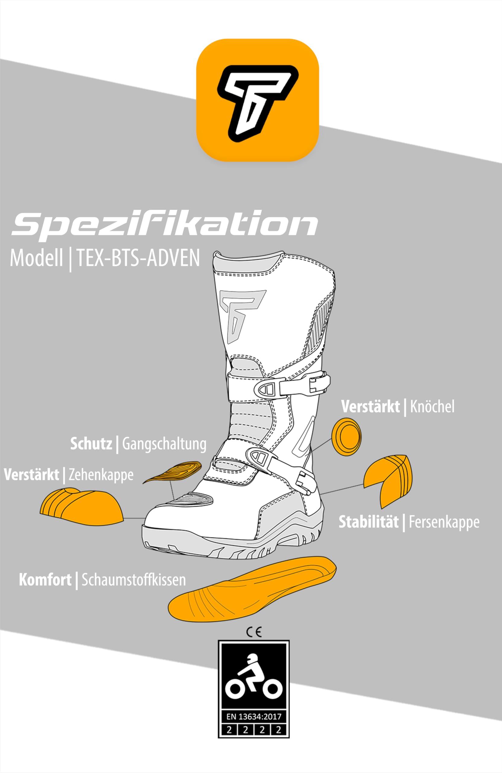 Texpeed Motorradstiefel herren leder - Adventure, 100% wasserdicht, hoher Schaft, CE-geprüft, Touring-/Cruiser-Bikerschuhe – Schwarz - EU 44