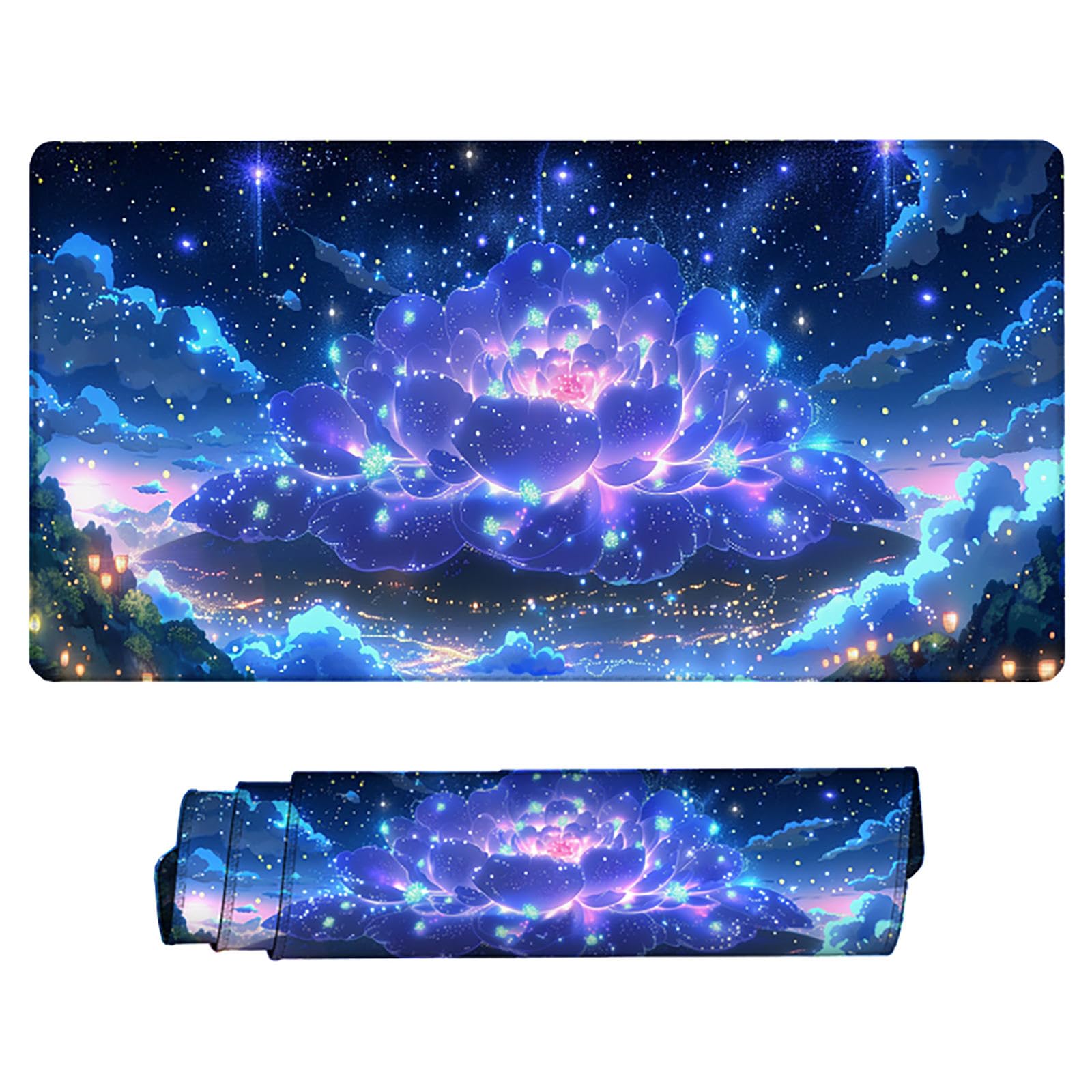 Podkładka pod mysz gamingowa, niebieska, 1500 x 800 cm, XXL, zoptymalizowana pod kątem czujników do gier, gwiaździste niebo, podkładka na biurko, zszyte krawędzie, wodoszczelna i antypoślizgowa,