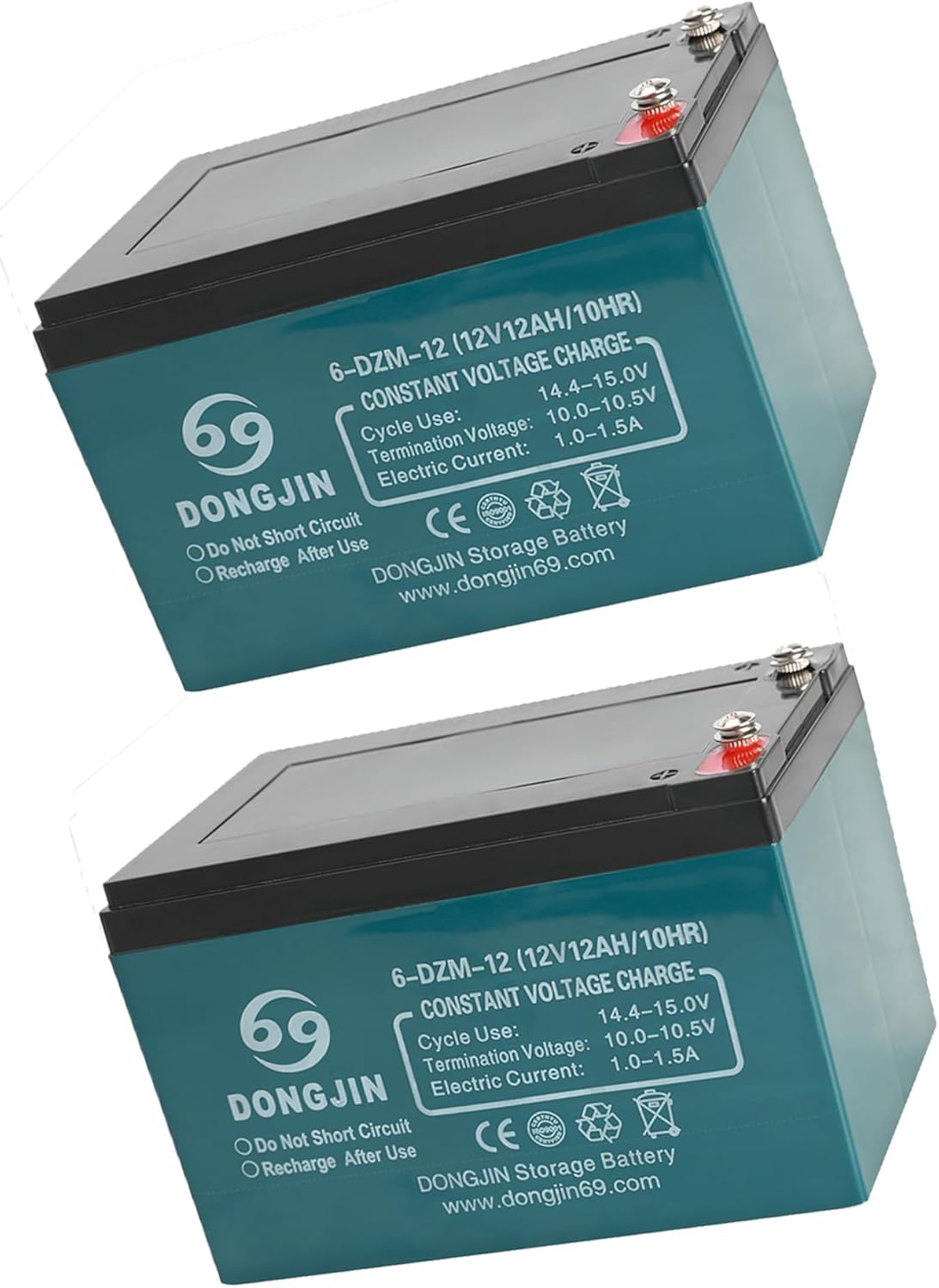 2-Pack 6-DZF-12 6-DZM-12 12V 12Ah SLA Rechargeable Battery for 24V Electric Bike, Mobility Scooter, Go Kart, ATV, Dirt Bike, Razor Quad, E-Bike, Buggy, Lawn Mower - Maintenance Free Sealed Lead Acid
