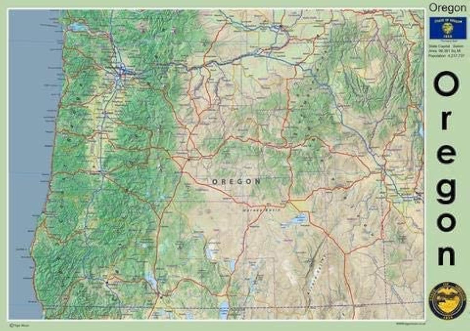 Oregon State Map - 23.3 x 16.5 inches – Paper Laminated