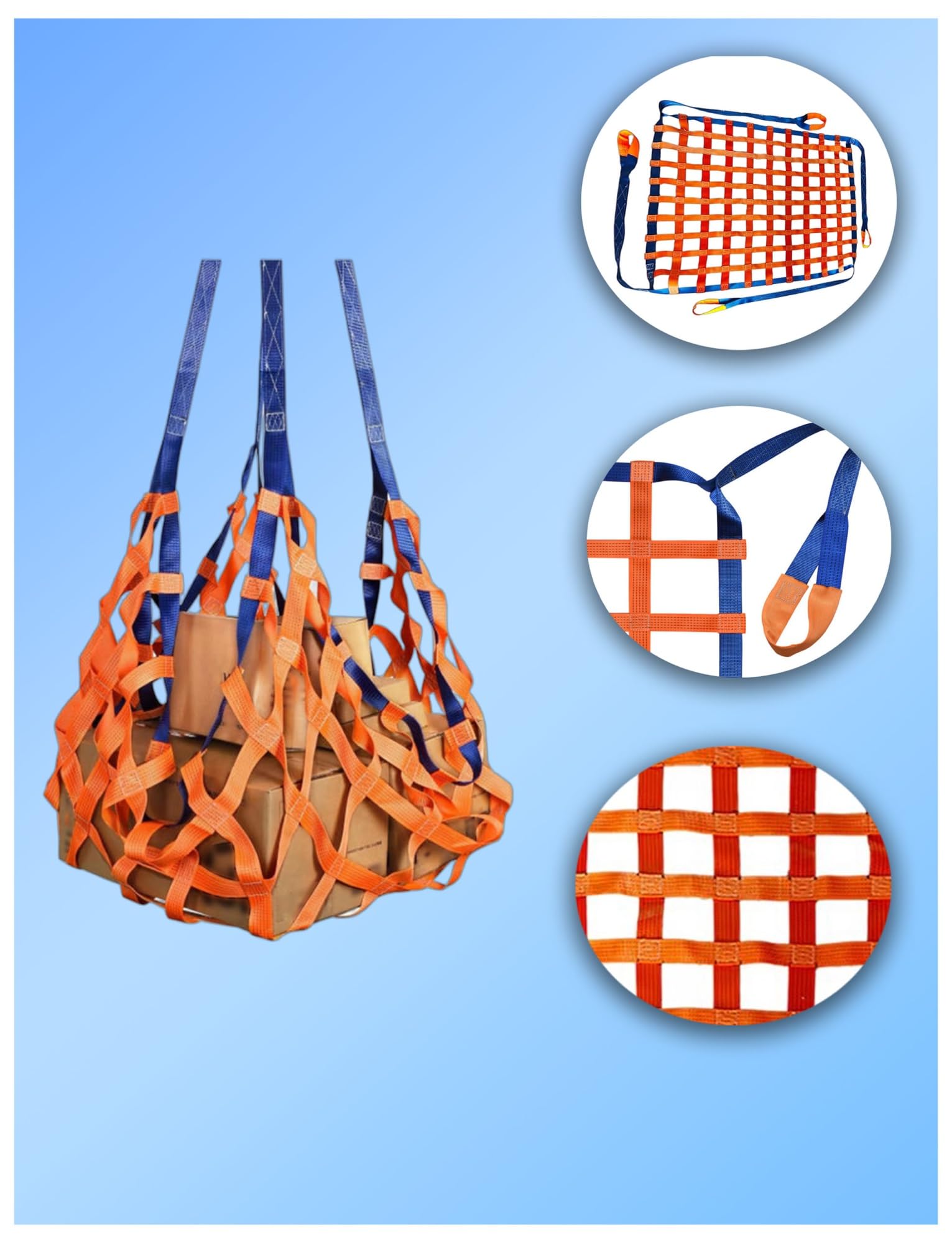 Gepäcknetz mit Hebegurten, 10 Gitter Polyester für Ladung, 2,5 Tonnen Kapazität, 199,9 x 199,9 cm, robustes Transport- und LKW-Zubehör