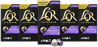 Espresso Coffee - Lungo Profondo - Core Collection - Intensity 8 - Medium Roast - 50 Aluminium Capsules Compatible with Nespresso Original Machine (Pack of 4+1)