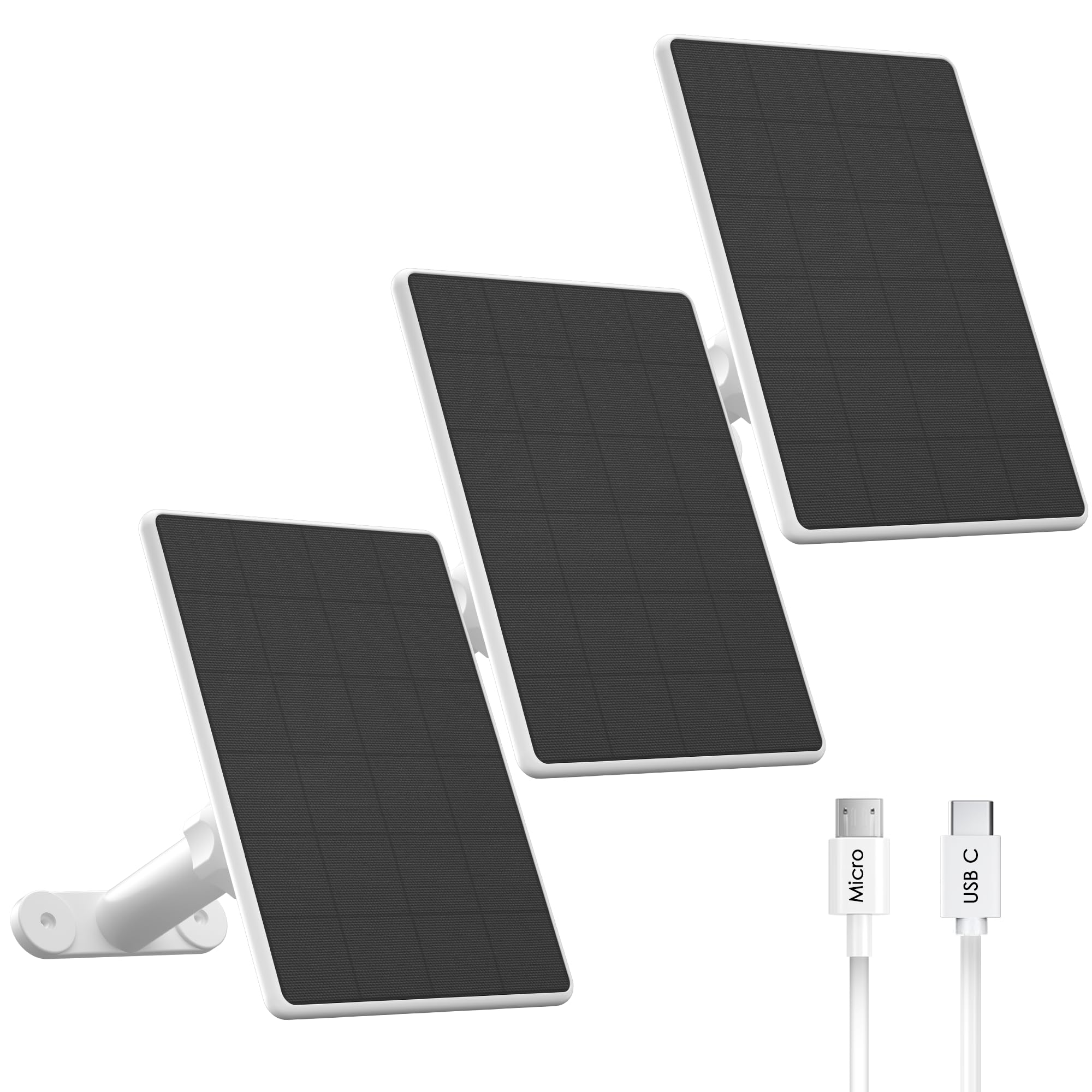 Pannello solare da 6 W per telecamera di sicurezza,Pannelli solari con porta Micro USB e USB-C per fotocamera esterna DC 5V,Caricatore solare per fotocamera a batteria ricaricabile,Impermeabile IP65
