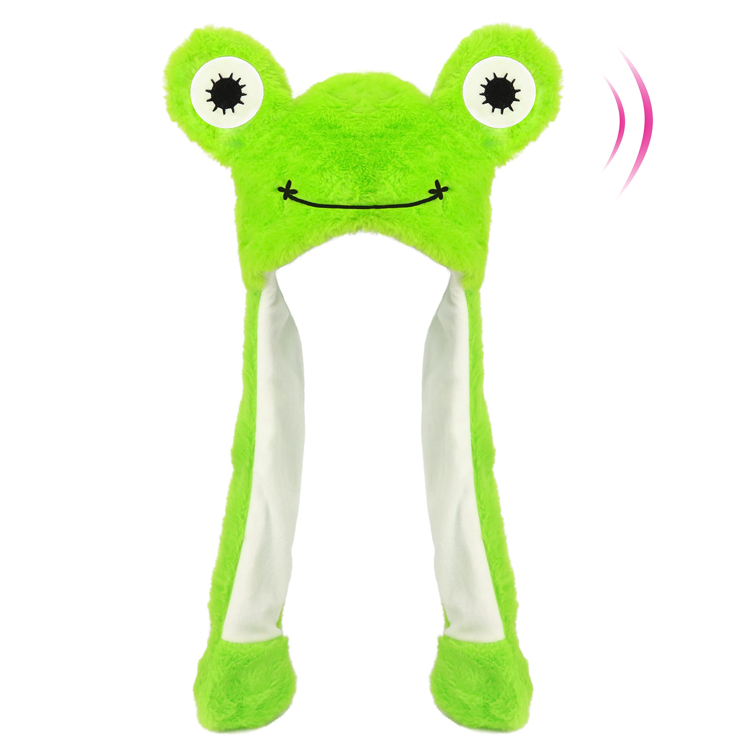 Photo 1 of Hopearl Frog Hat with Ears Moving Jumping Pop Up Beating Hat Plush Holiday Cosplay Dress Up Funny Christmas Winter Birthday Gift for Kids Boys Girls, Green, 22'' 02 Frog
