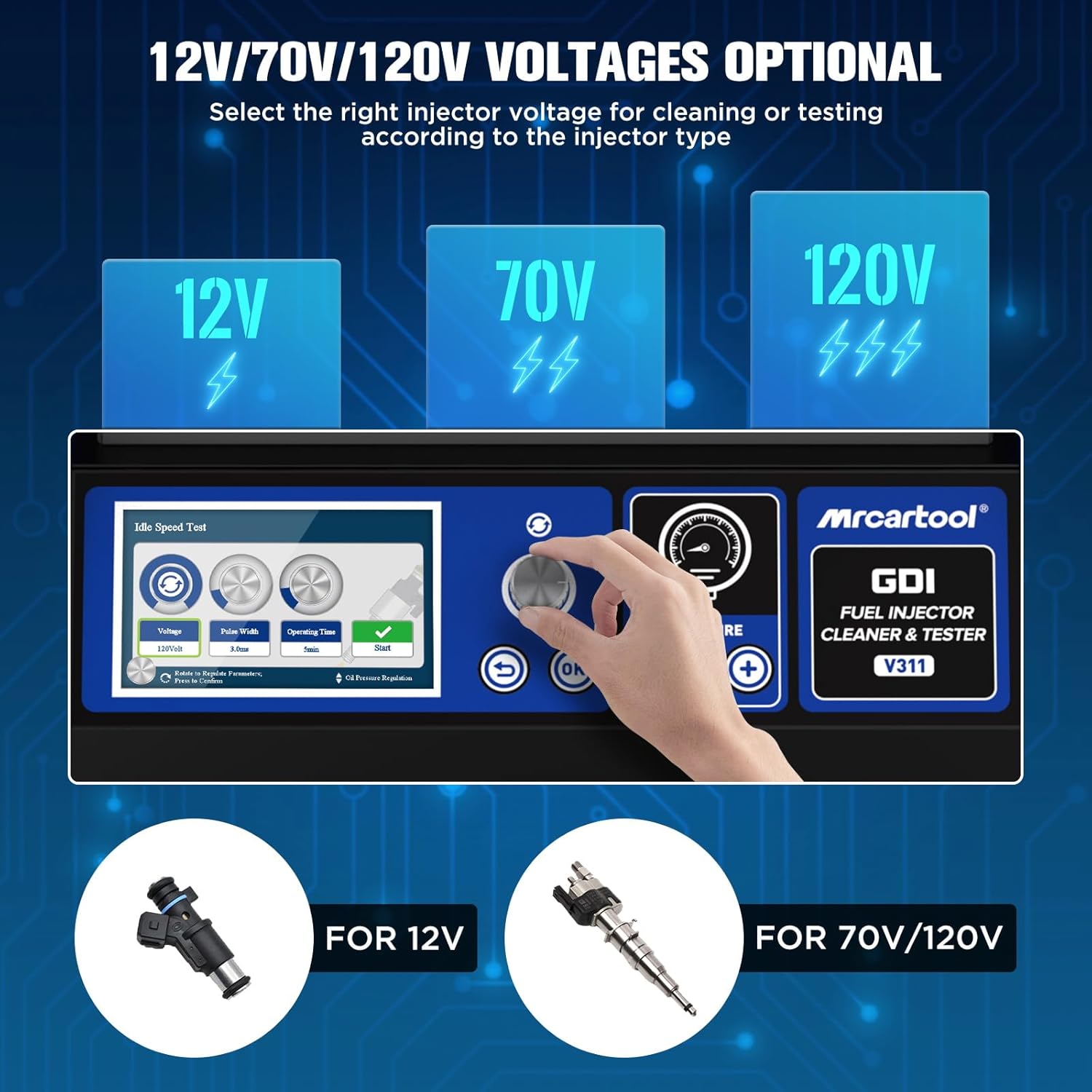 MR CARTOOL V311 Fuel Injector Cleaner Machine, 6-Cylinder Heated Ultrasonic Cleaner Tester, 110V Automotive Fuel System Injection Cleaning Tester Kit with 7 Core Functions for Most Vehicles