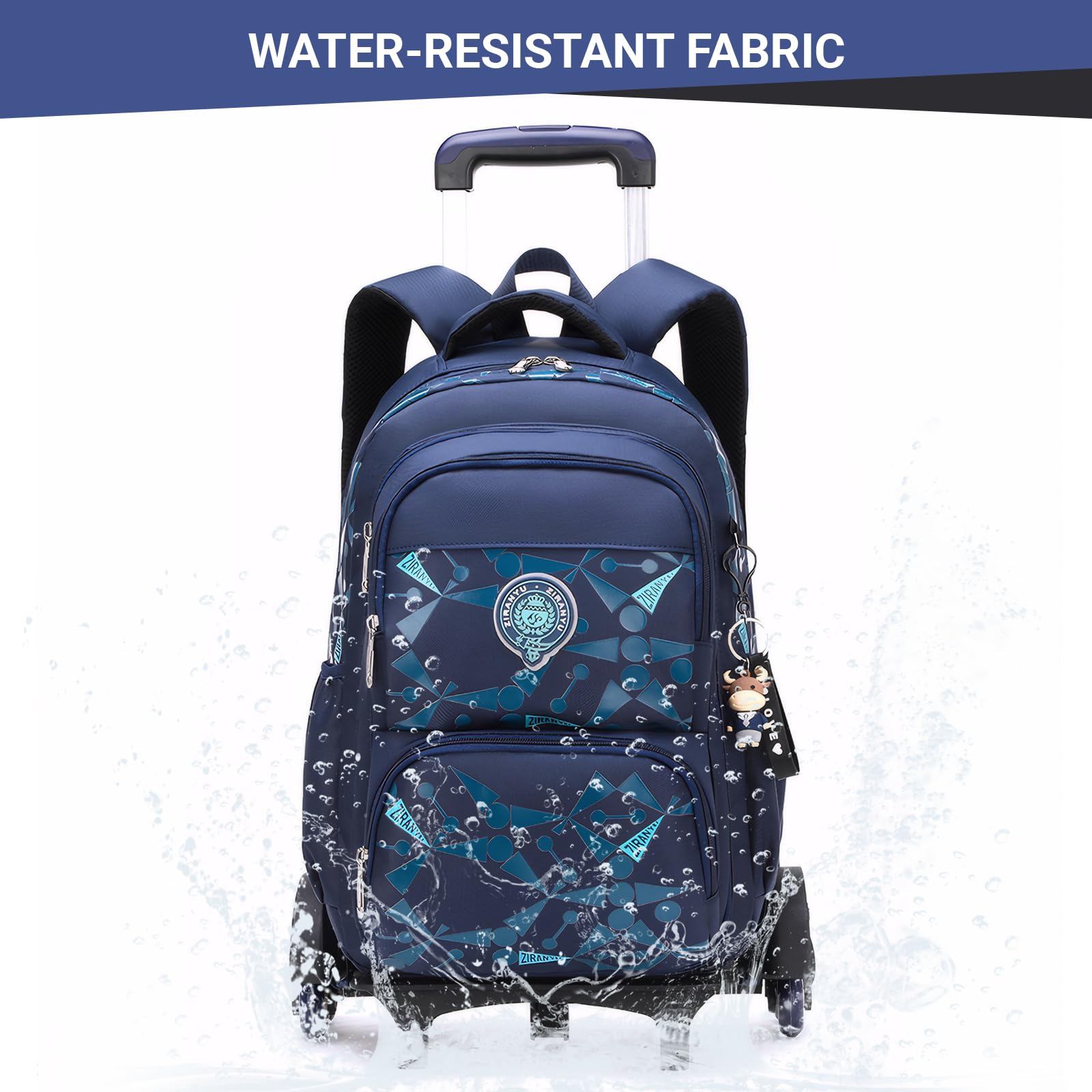 Amythe Mochila Escolar para Niños y Niñas con Carro 6 Ruedas, Azul | Mochilas Colegio Primaria para Chicos 6-12 años con Ruedas, Mochila Infantil+Trolley para Viajar y Escuela, Vuelta al cole