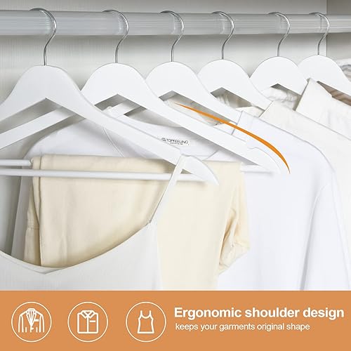 Miniatura 9 de ELONG HOME Paquete de 20 perchas de madera con acabado extra suave, muescas cortadas con precisión y gancho giratorio cromado, perchas de madera