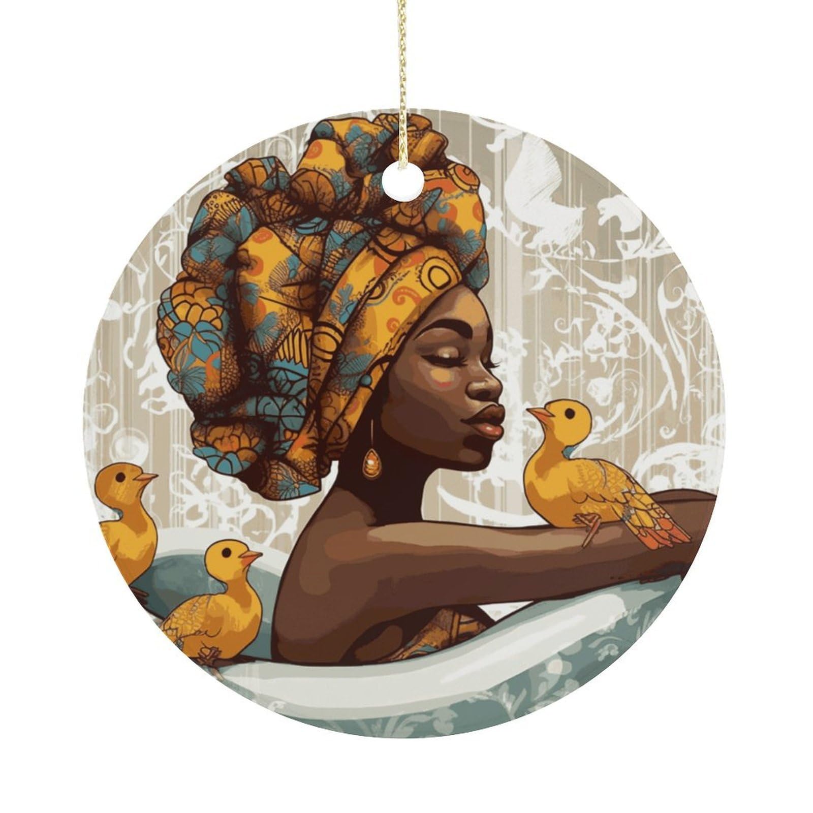 African Girl Christmas Ornaments Colorful Round Ceramic Ornament Christmas Hanging Decor Christmas Tree Decorations Xmas Keepsake for Women Men Xmas Holiday Party