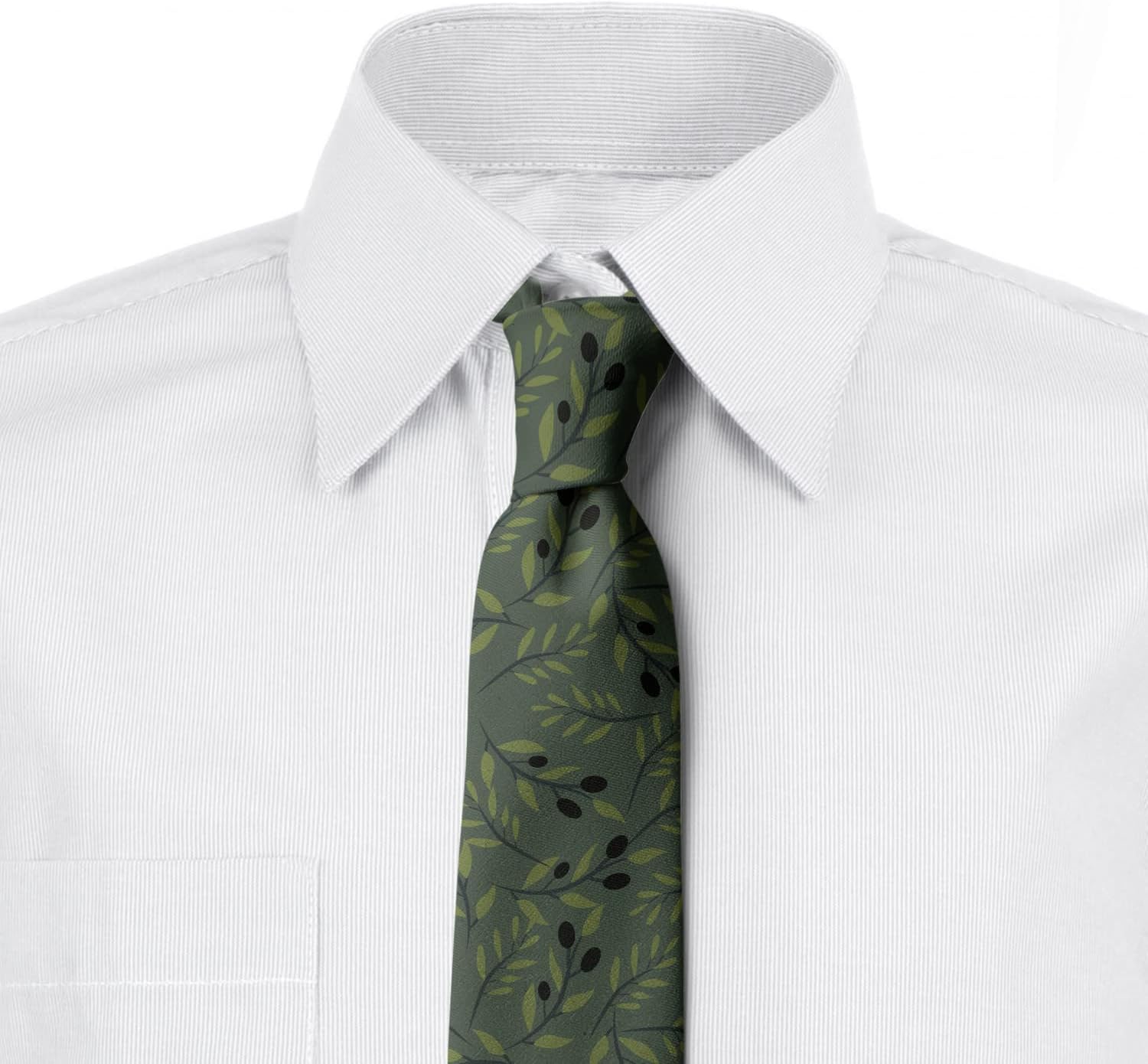 Ambesonne Necktie, Pastel Tone Branches Leaves, 3.7", Evergreen Green