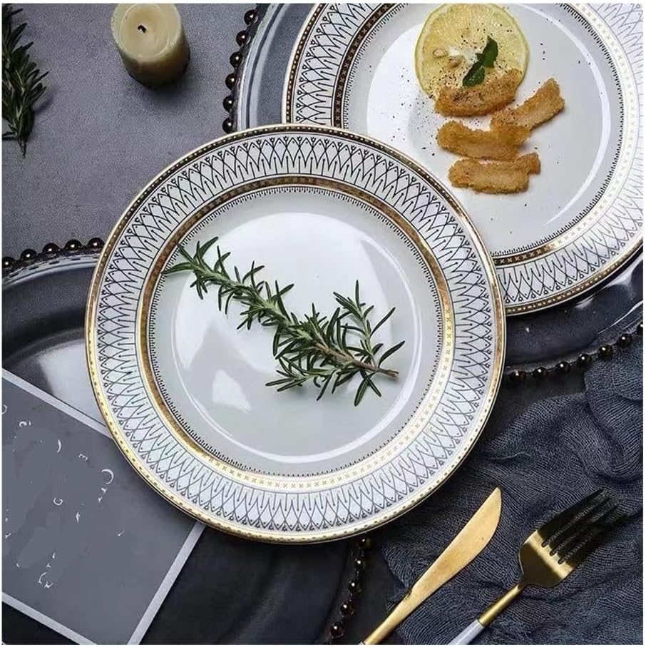 Dinner Plates Ceramic Steak Plate Household Fruit Salad Round Plate Western Banquet Fancy Plate(6inch)