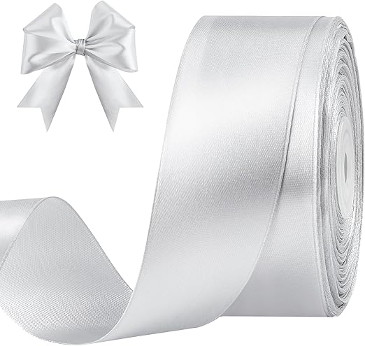 Amazon.com: CLUEWR 1-1/2 Inches 50 Yards Silver Satin Ribbon, Solid ...