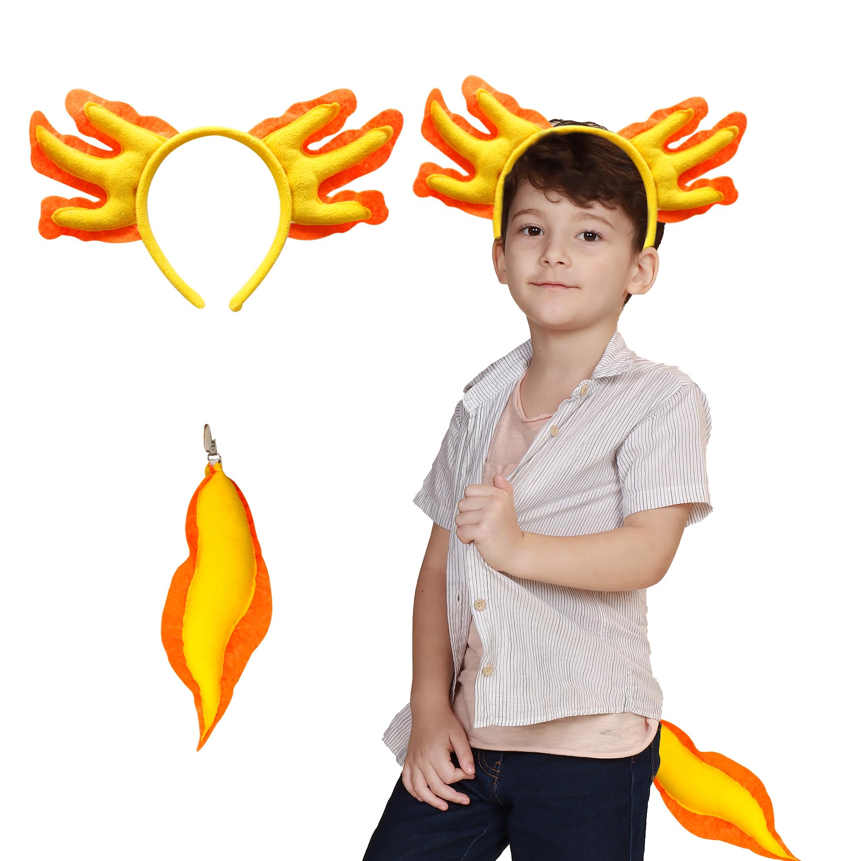 Creatoy Axolotl Toys, Axolotl Costume Kids Animal Headband with Tail for Girls Boys Dress Up Christmas Birthday Party Favors