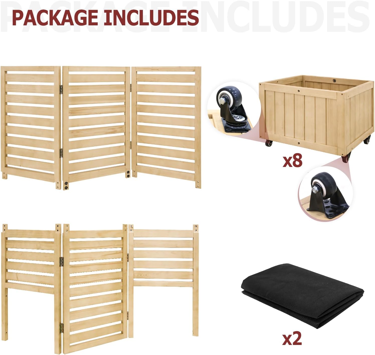 EAGLE PEAK Tri Fold Outdoor Cedar Privacy Screen with 2 Raised Garden Beds, 3 Hinged Panels for Patio, Deck, Backyard, Freestanding Panel with Planter Boxes,61.3''L x 19.7''W x 66.5''H, Natural