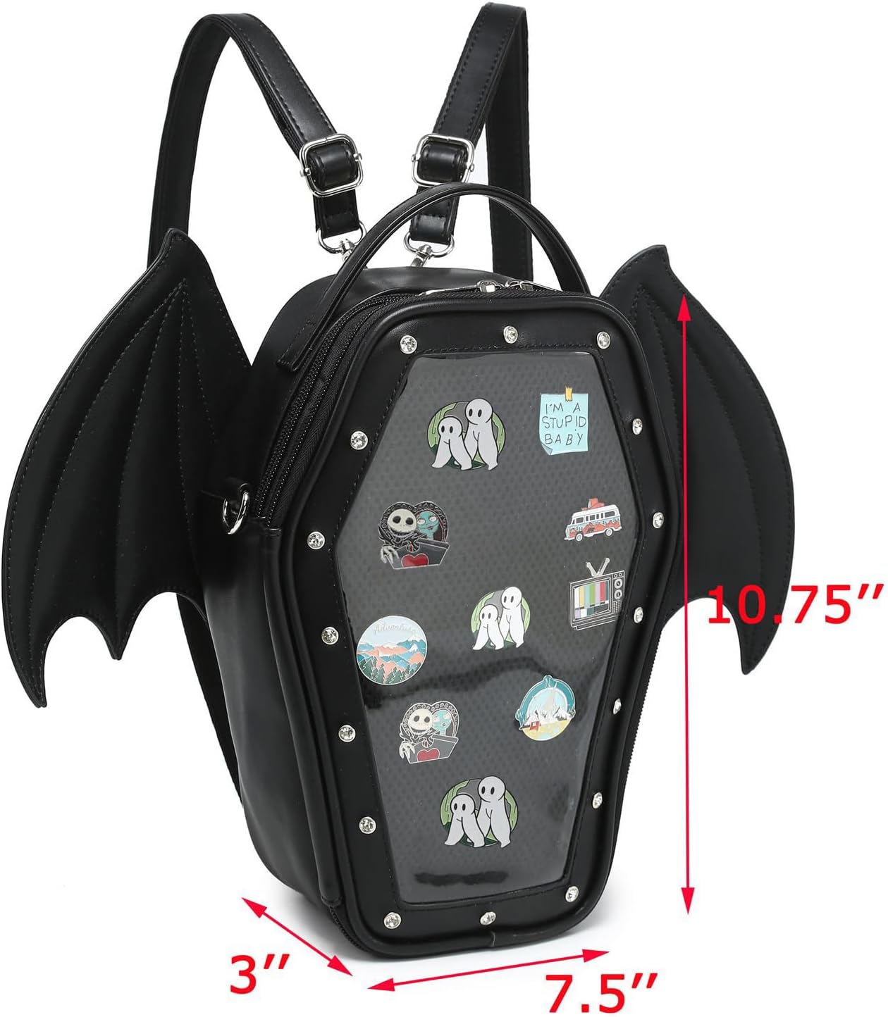 CHERRY SAUCE Gothic Coffin Shape Fashion Ita Bag Backpack Halloween Shoulder Bag, Detachable wings Purses Handbags - Image 7