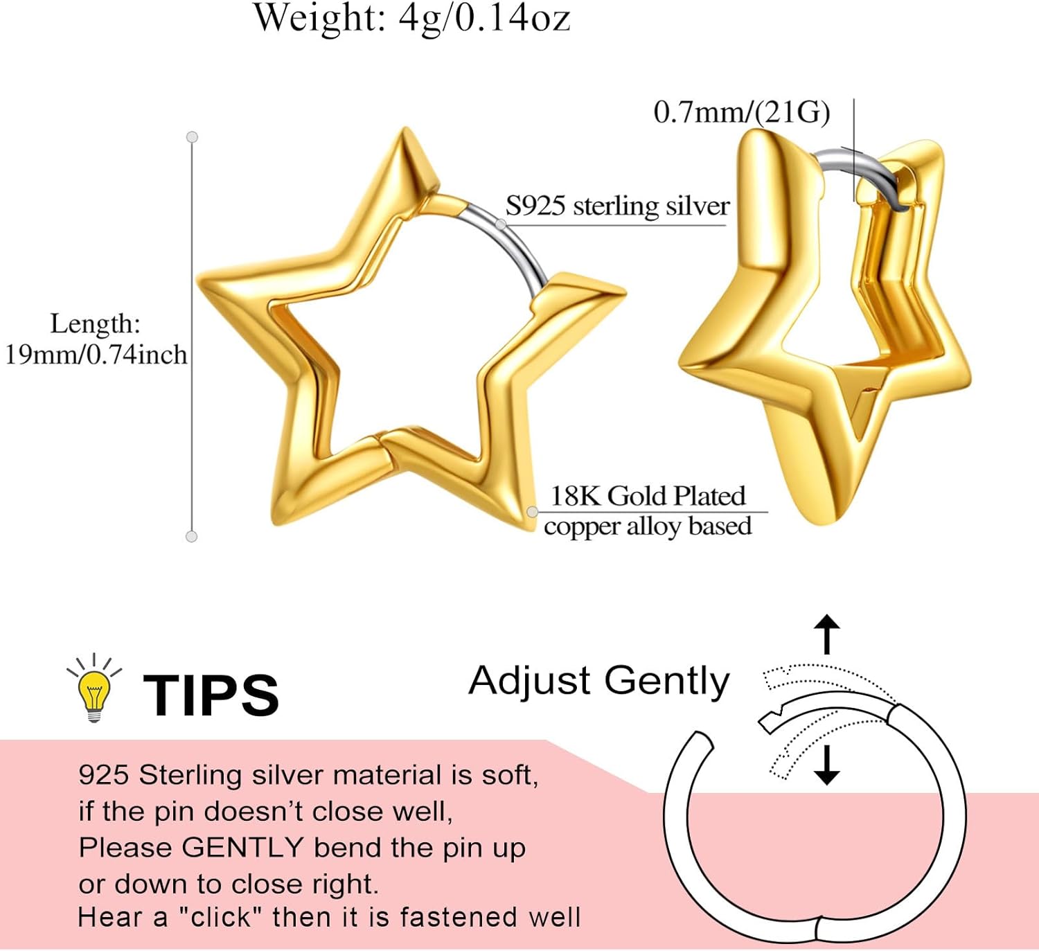 FindChic Hypoallergenic Small Star/Heart/Spike/Square Huggie Earrings for Women 14K Gold/Platinum Plated Cute Hoop Earrings Jewelry Gift for Her, with Gift Box - Image 5