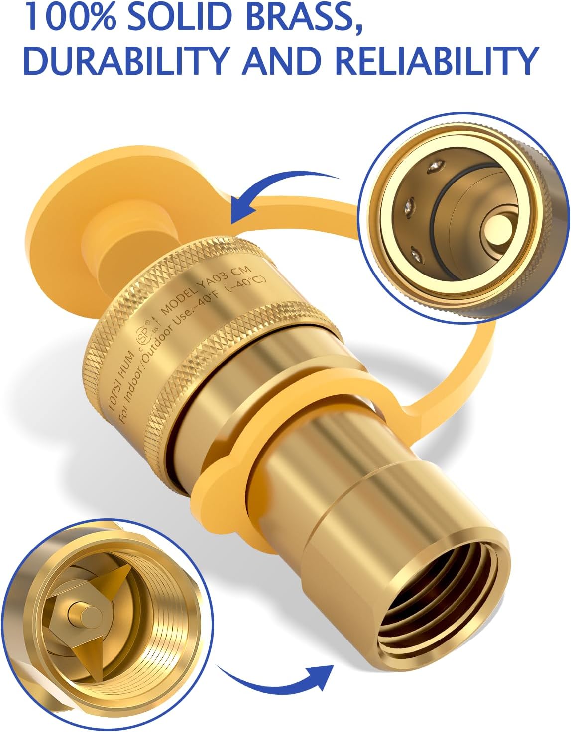 1/2" Natural Gas Quick Connect Fittings Kit – Solid Brass Propane Hose Adapter Set for Grill, Heater – Includes Male & Female Coupler with Dust Cap