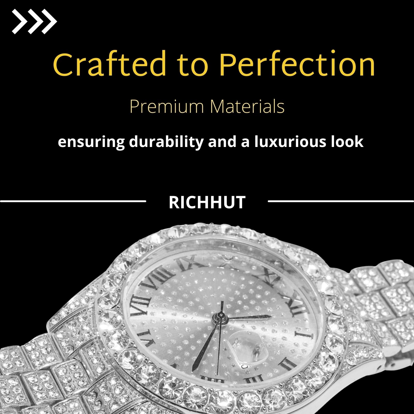 Reloj con Diamantes para Hombre Iced out Esfera Redondo Correa de 18MM Bañado en Oro Real de 18K/Oro Blanco Platino, con Cadena Cubana Opcional, Regalo para Novio Esposo