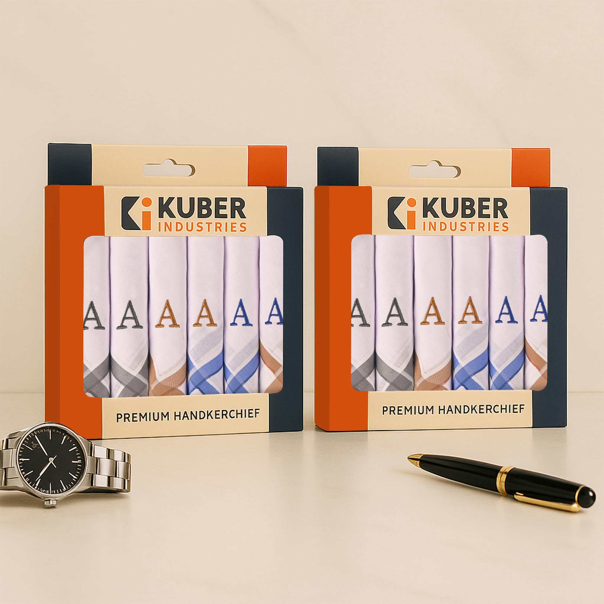 Kuber Industries 12 Pcs Set Monogram Letter (A) Embroidery Border White Handkerchief for Men Cotton | Hanky Set for Men | Rumal for Gents | Gentle and Absorbent Hankies/Handkerchief for Boys-image-20