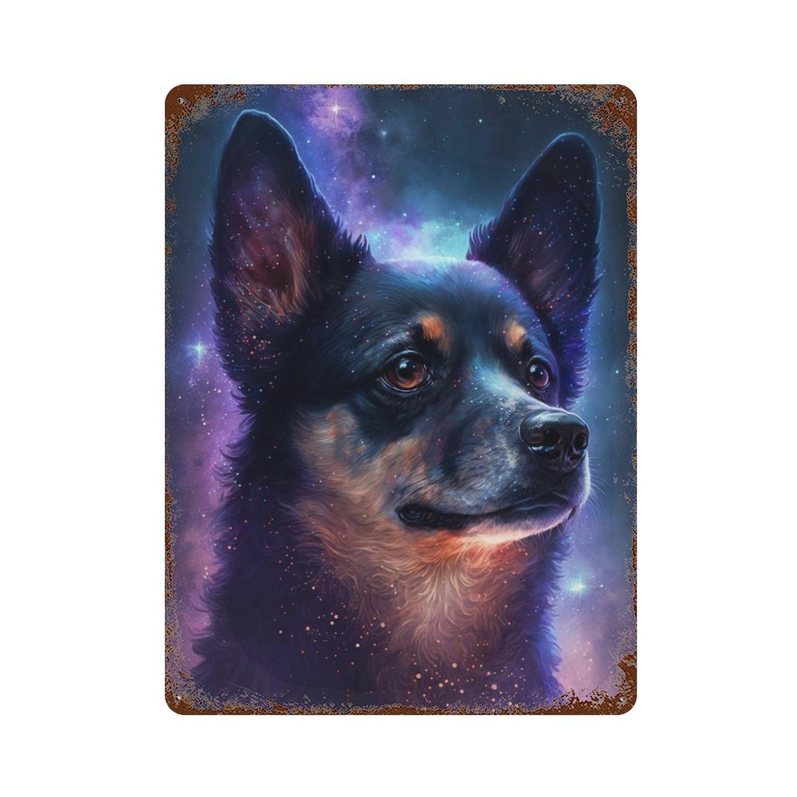 Vintage Rust Metal Sign with Galactic Dog Portrait -3 Design 15.7"x11.8", for Office, Studio And Wall Decor, Farmhouse Wall Decor