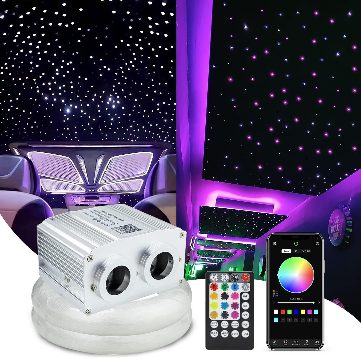 Callsky 16W APP Controlled Car Use Fiber Optic Light Star Ceiling Kit Twinkle