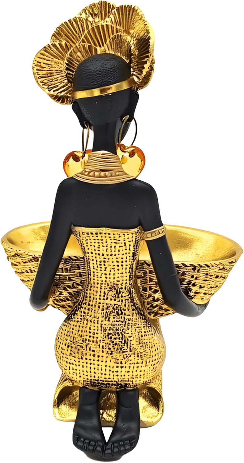 African Tribal Statue - Tribal Lady Figure Sculpture Tray,Coffee Table/Office/Shelf/Living Room Handmade Home Decor - Best Gift for Birthday/Anniversary/Wedding (Gold) - Image 2