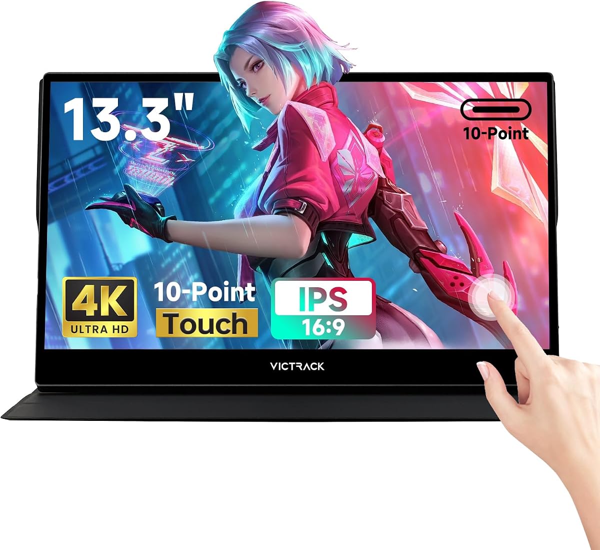 Monitor portátil para juegos Victrack 4K con pantalla táctil Pro, 13,3" Ultra UHD (3840*2160), para PC portátil para juegos, estilo ASUS Rog Ally, Lenovo Legion go, pantalla IPS 100% RGB HDR Monitor de viaje Smart Cover