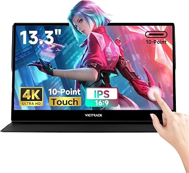 Victrack 4K Touchscreen Pro Gaming Portable Monitor, 13.3" Ultra UHD 3840*2160, for handheld gaming pc, style as ASUS Rog Ally, Lenovo Legion go, 100% RGB IPS Display HDR Travel Monitor Smart Cover