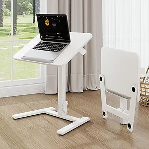 PUNCIA Adjustable Height Small Standing Desk Foldable Laptop Table with Stoppers - 90° Tiltable Rolling Computer Cart Portable Workstation Mobile Desk for Home Office Small Space Bedroom Dorm Study