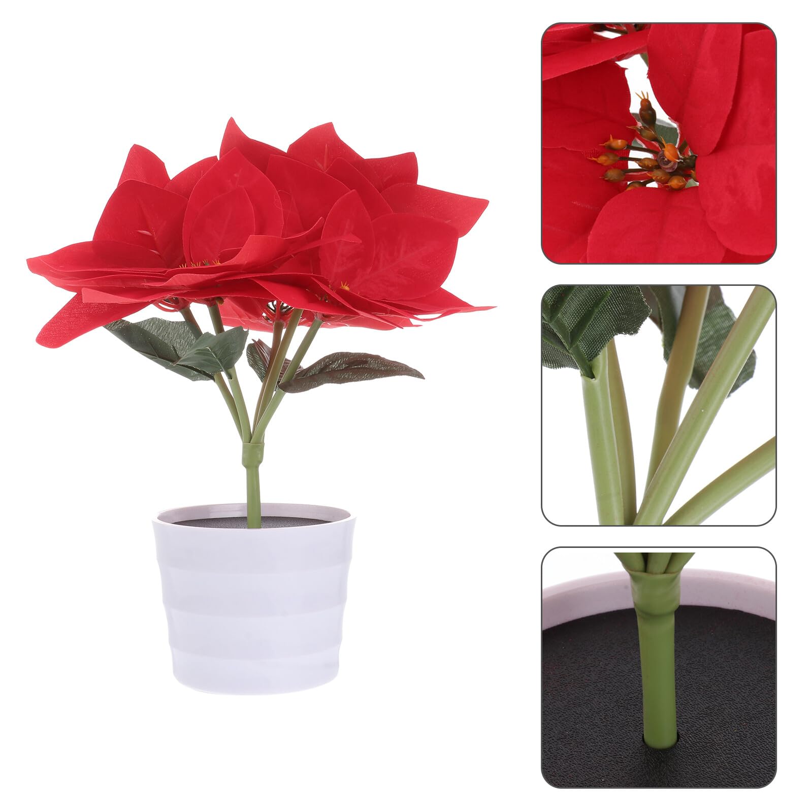ORFOFE Dekoratives Blumentopf Nachtlicht mit Künstlicher Poinsettia aus Kunststoff und Stoff Stilvolle Tischlampe für Schlafzimmer und Laden Zufälliger Stil