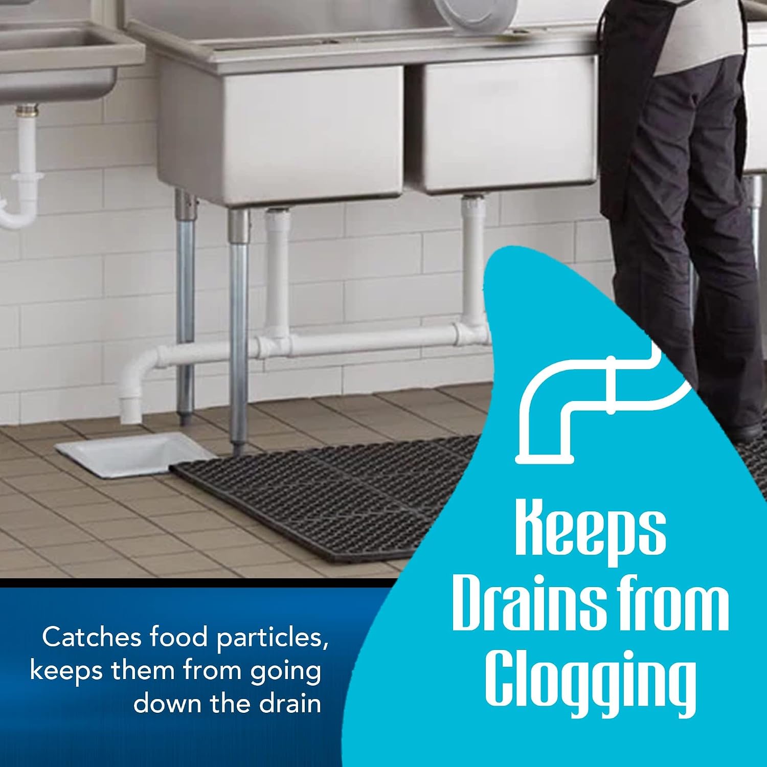 8.5-inch Floor Sink Drain Cover Alternative, Square Drain Basket for Restaurants, Use Below 3 Compartment Sink. Sink Strainer with 0.19-inch Holes, Versatile Plastic Drain Screen Basket