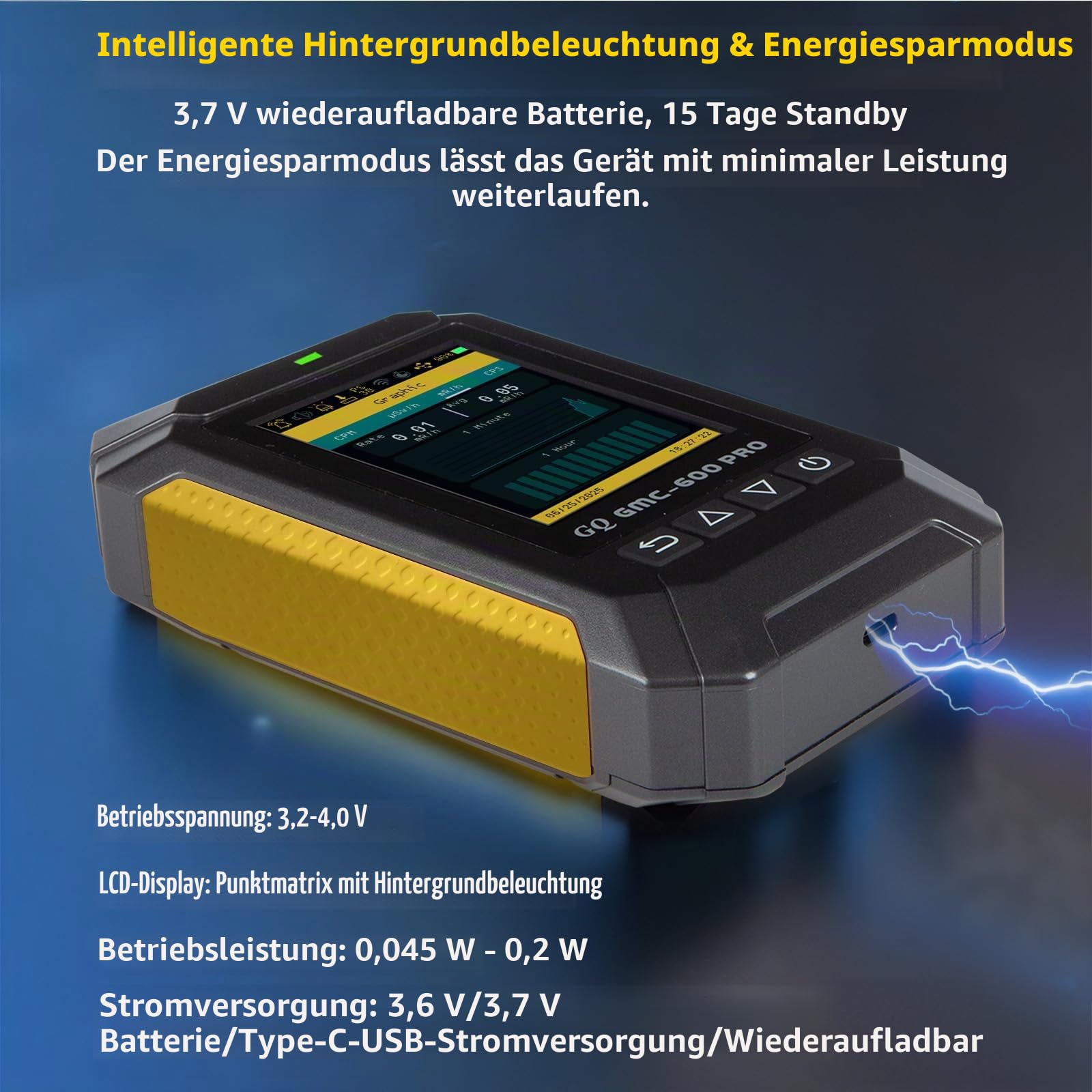 GQ GMC-600 PRO Geigerzähler, Nuklearstrahlungsdetektor, Dosimeter für Alpha, Beta, Gamma, Röntgenstrahlung, tragbarer Strahlungsmonitor mit Echtzeitdaten, globaler Datenfreigabe (GMC 600 PRO)