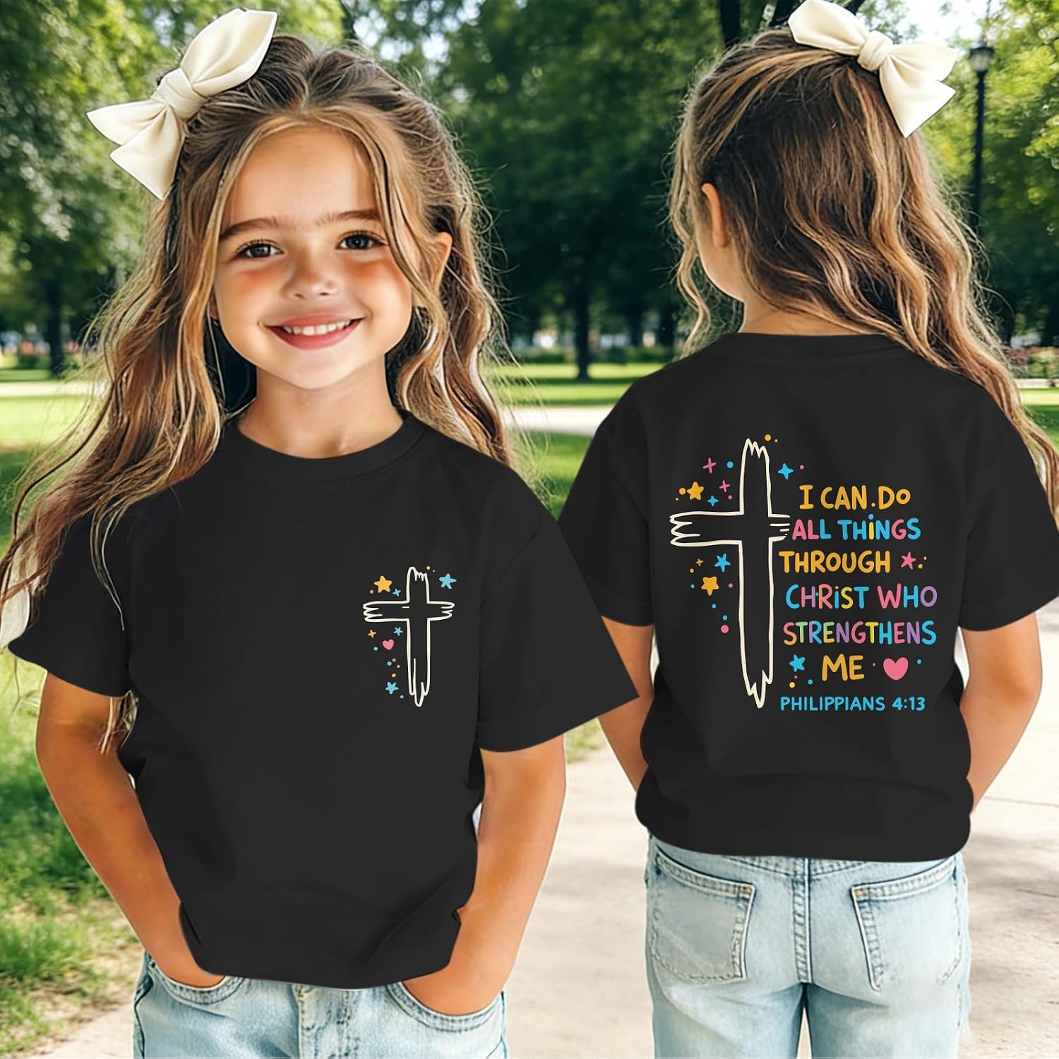 Fkatuzi Christian Shirts for Girls I Can Do All Things Through Christ Shirt Kids Jesus Faith Bible Verse God Cute Graphic Tee