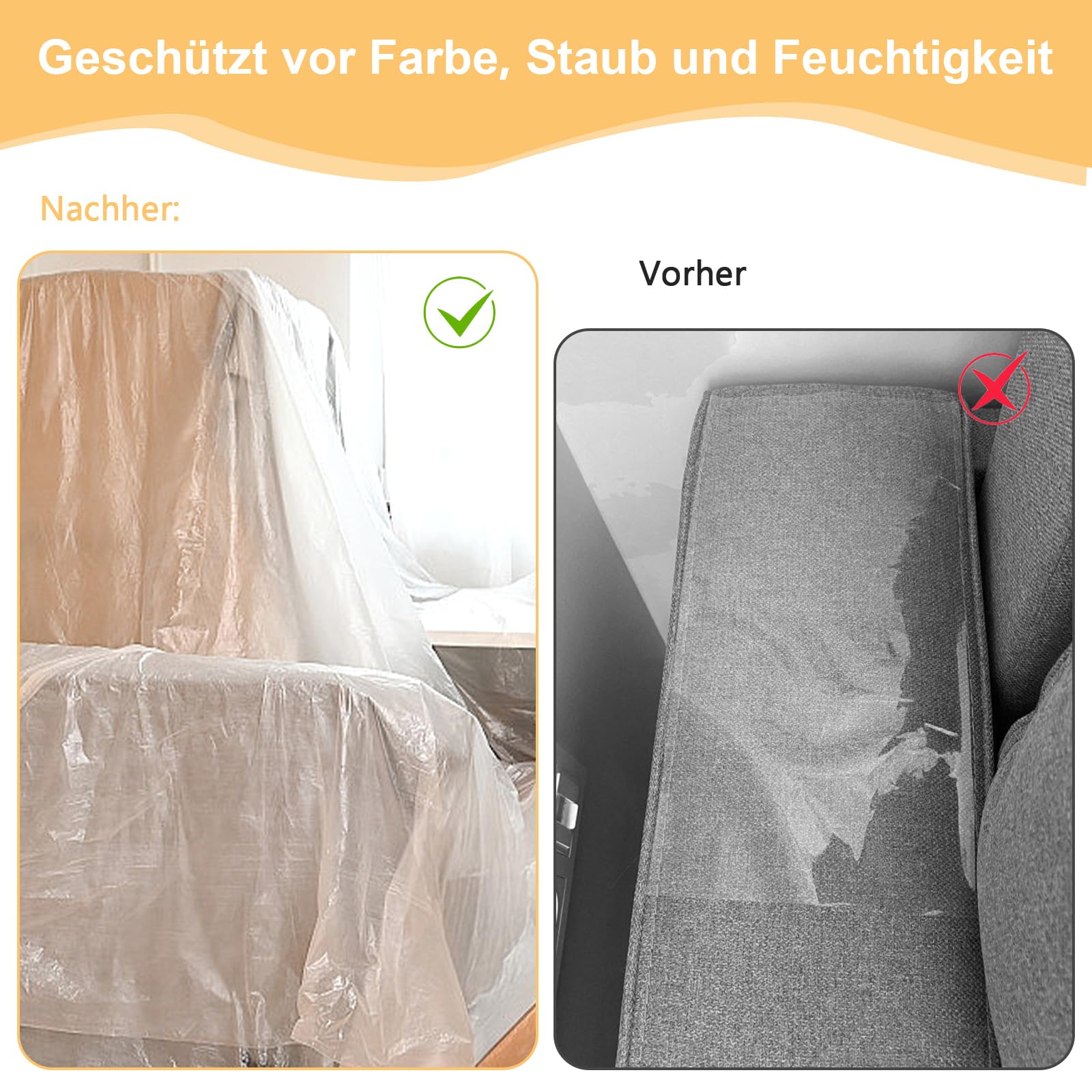 Abdeckfolie Maler 4er Set 4×5m Transparente PE Baufolie für Renovierung