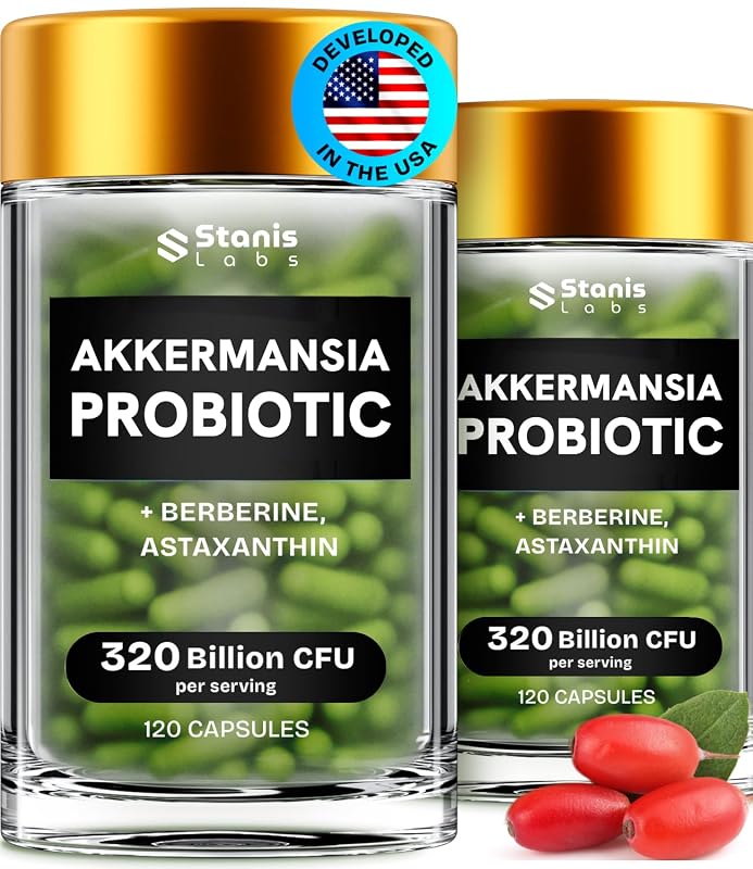 Stanis Labs – Probiótico de Akkermansia muciniphila com Lactobacillus acidophilus, inulina, berberina, astaxantina e cromo, 320 bilhões de UFC, 240 cápsulas