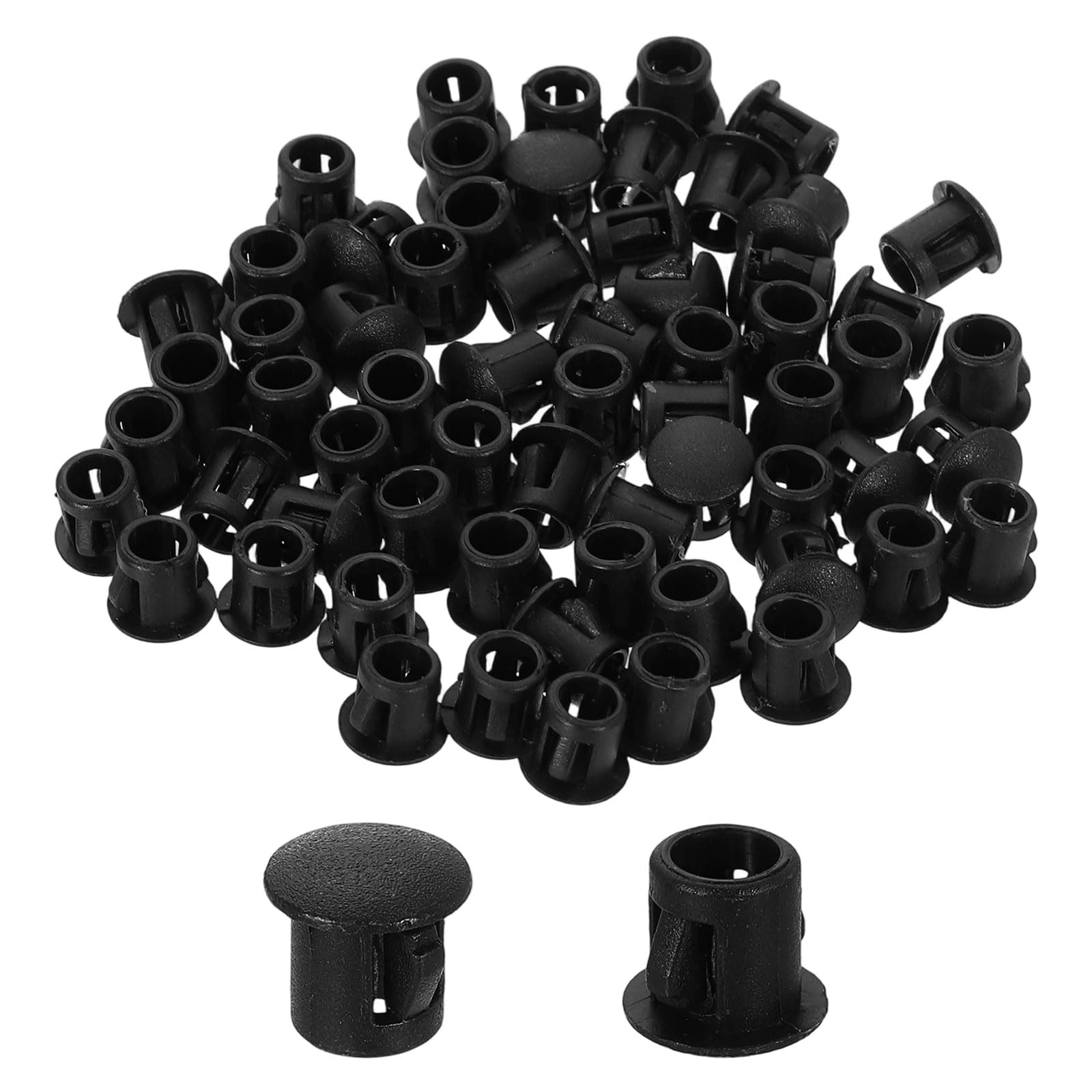 sourcing map 70Pcs Plastic Hole Plugs, 6mm(1/4") Flush Type Panel Plugs, Round Snap Knockout Locking Plugs for Furniture Insert End Caps Panels, Black