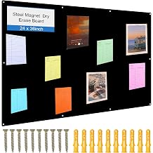 Ireer Magnetic Board Steel Magnet Bulletin Boards for Walls to Display Magnetic Notes Photos for Home Office Classroom, Pre Drilled with Screws and Dry Wet Erase FeatureBlack,24 x 48 Inch