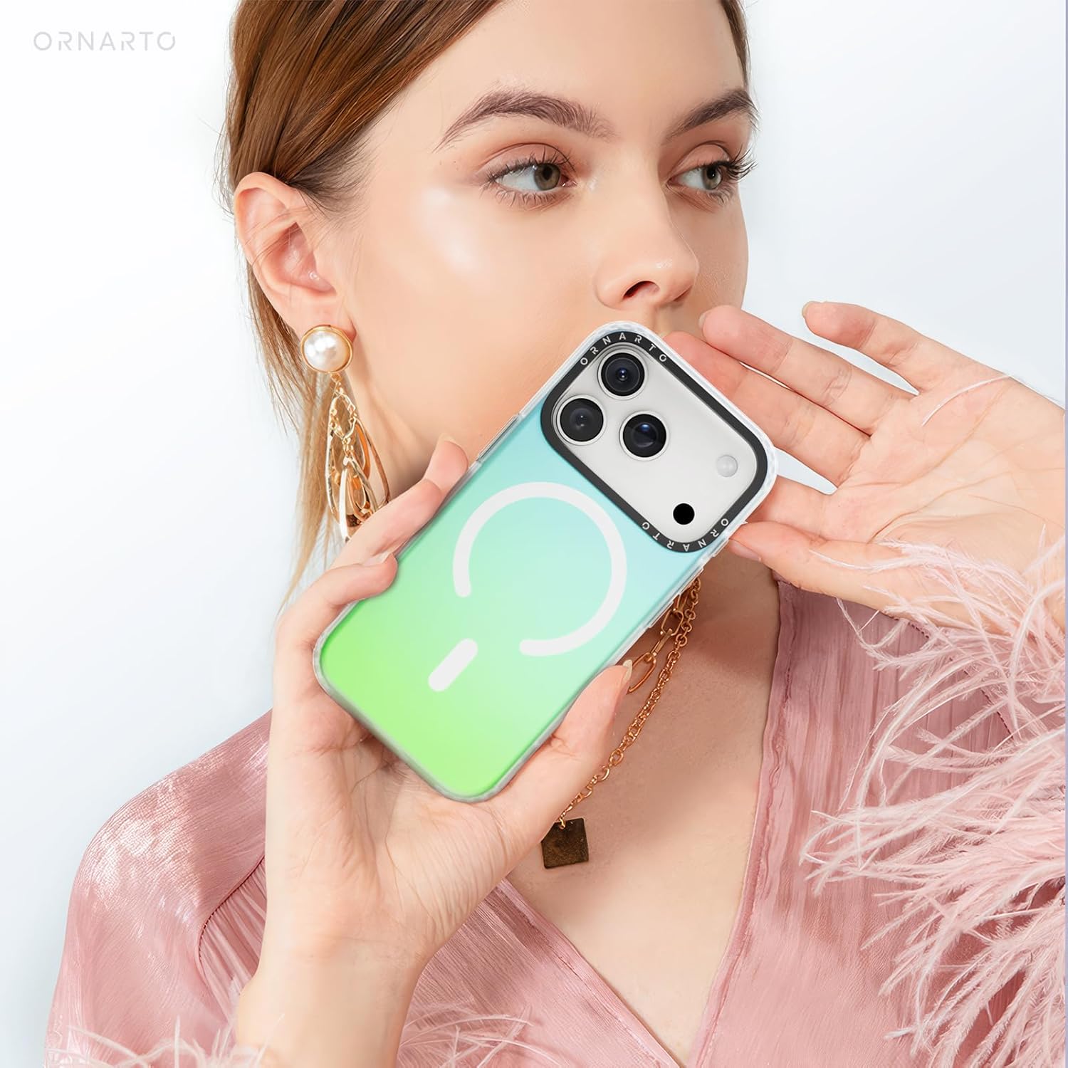 ORNARTO Compatible with iPhone 17 Pro Max Case 6.9", Electroplated Iridescent Gradient Cover, Compatible with MagSafe, Slim Rainbow Phone Case – Aurora Green - Image 6